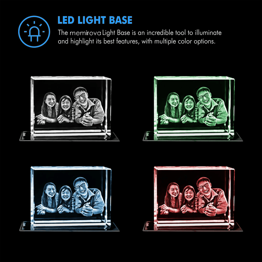 Memirova Personalized 3D Crystal Keepsake LED Light Base Color Options-Memirova
