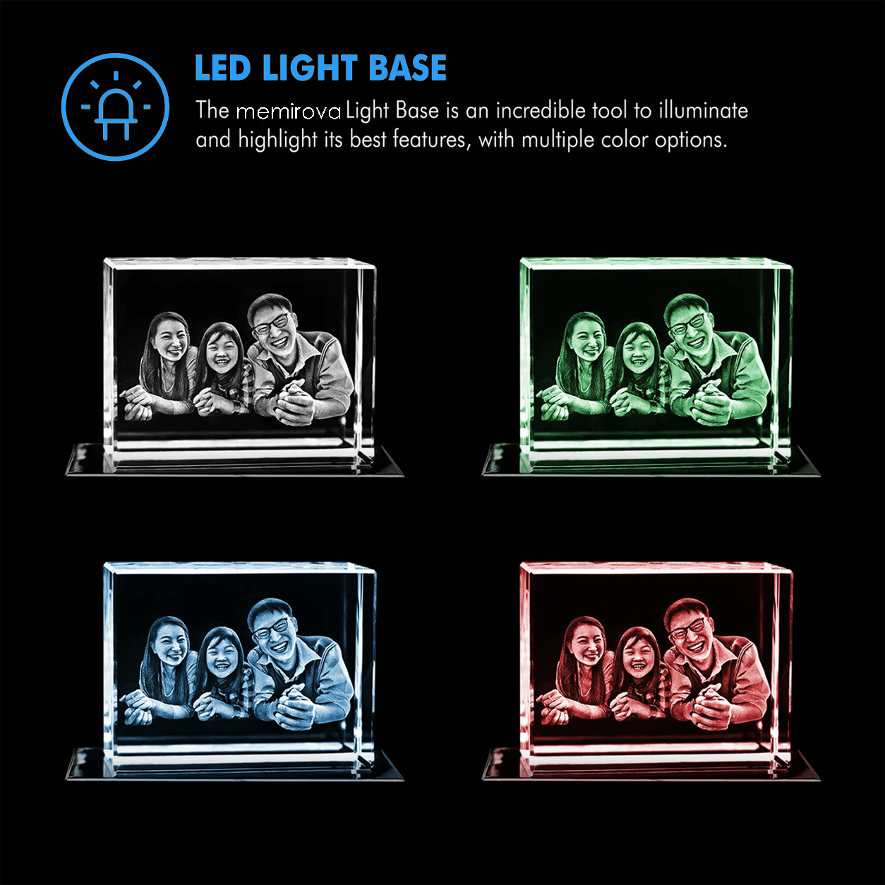 Memirova Beloved Pet 3D Crystal Tribute Plaque LED Light Base Color Options-Memirova