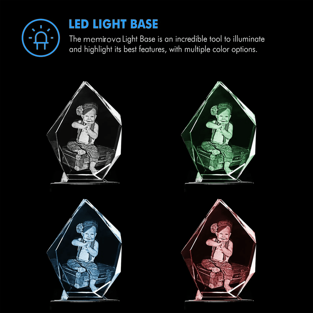 Memirova Mother's Day Faceted Prestige Crystal Keepsake LED Light Base Color Options-Memirova