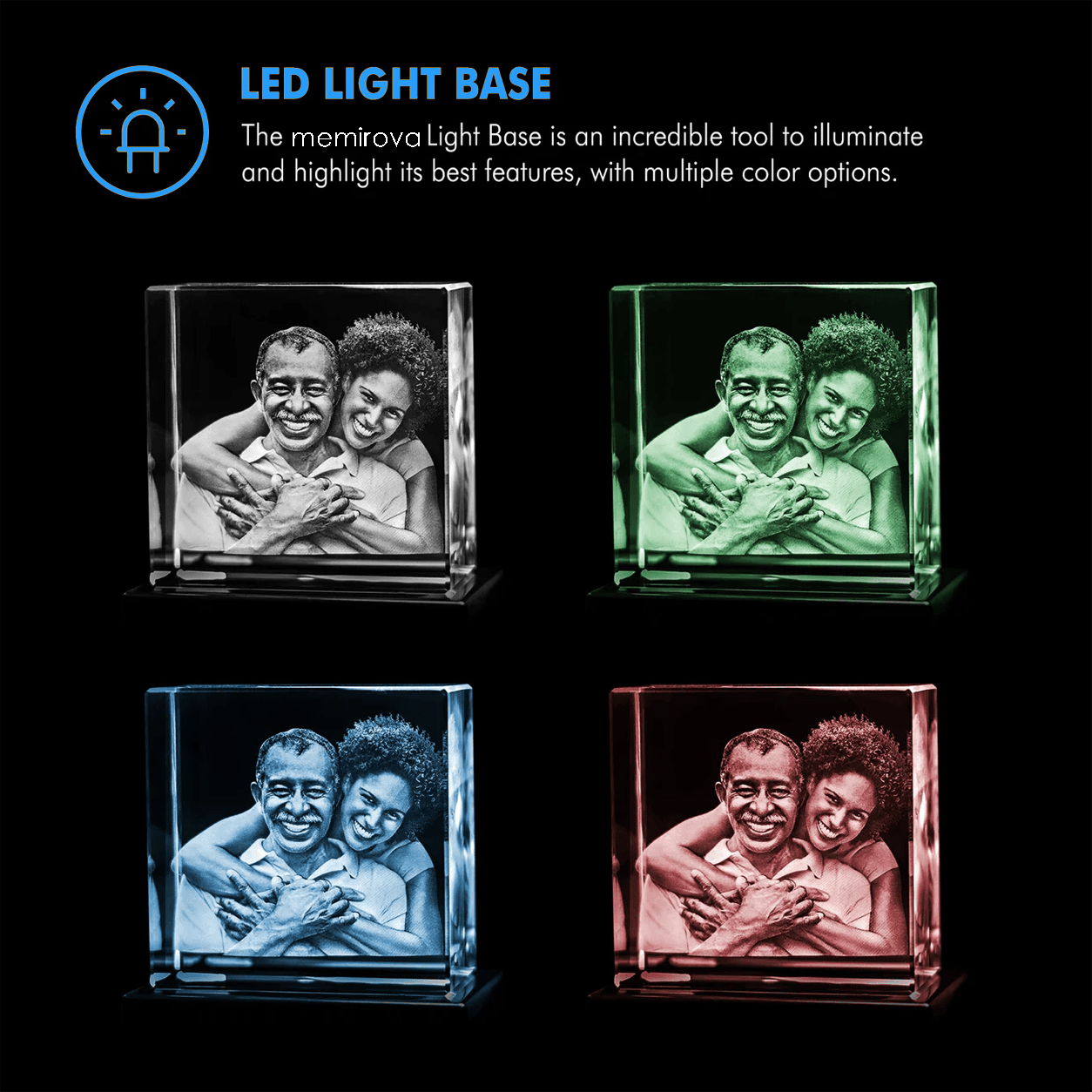 Memirova Wedding Square Crystal Keepsake LED Light Base Color Options-Memirova