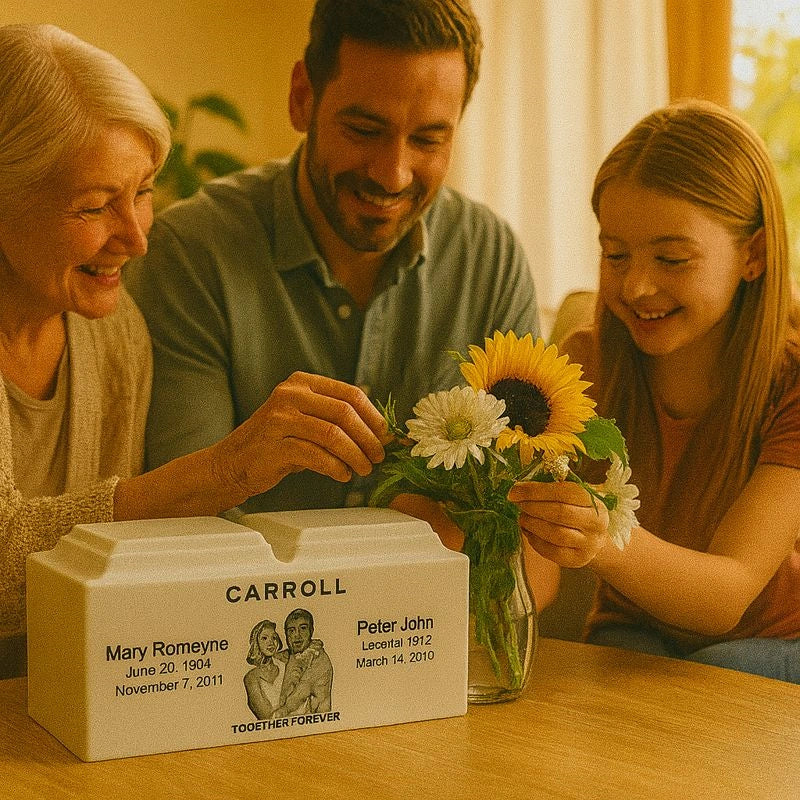 Personalized double adult urn with shared inscription panel