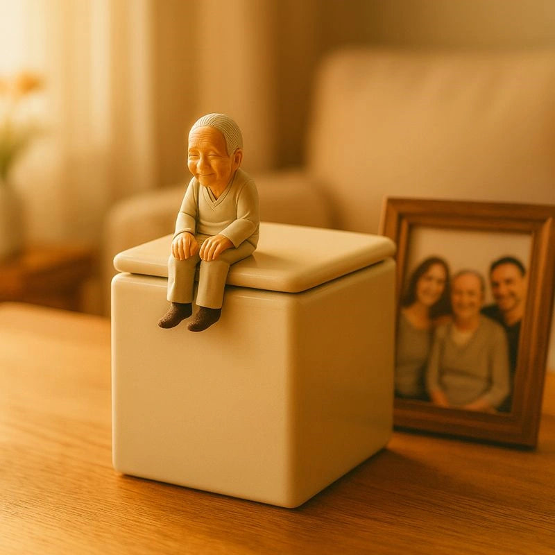 Handcrafted ceramic adult urn with figurative sculpted top