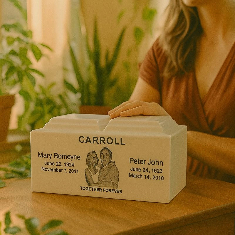 Rectangular companion urn with dual inscription layout