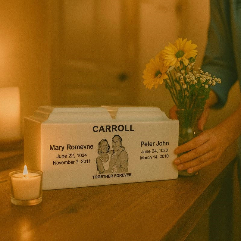 Personalized ceramic urn for couples or partners