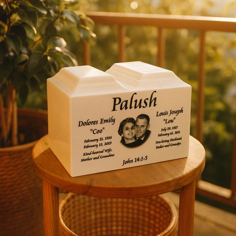 Rectangular double urn with custom photo display