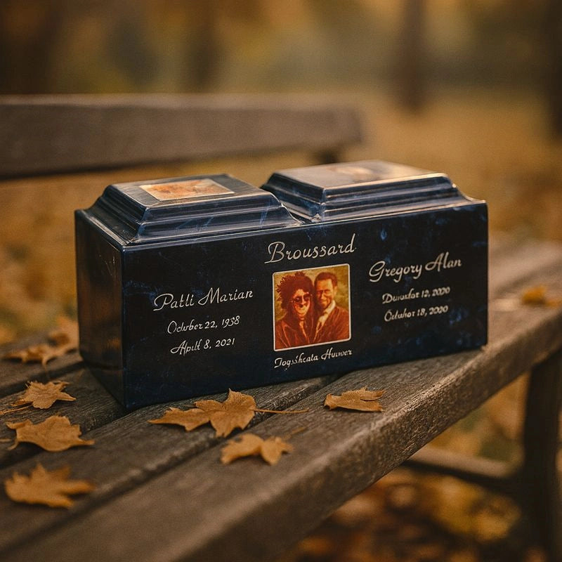 Double adult urn designed for shared memorial placement