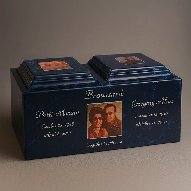 Personalized companion urn for couples in dark stone finish