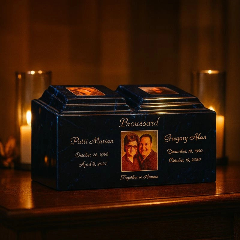 Stone-look ceramic companion urn for two individuals