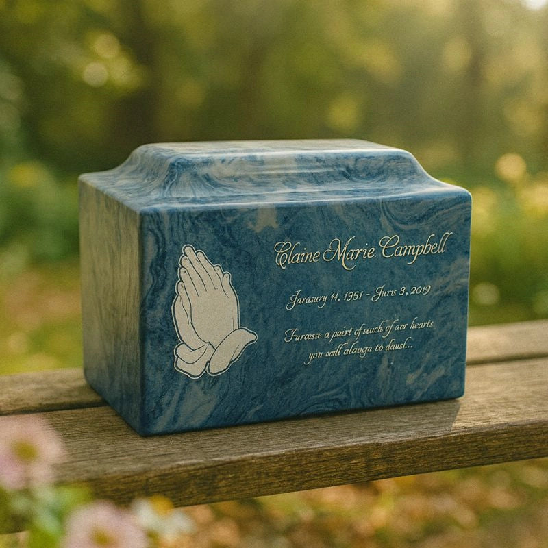 Custom adult urn with inscription and decorative panel