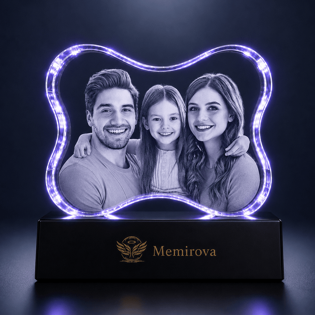 Memirova purple-lit bone-shaped personalized family crystal