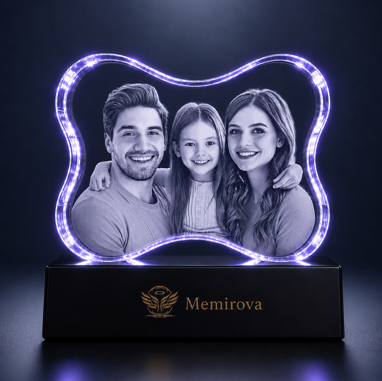 Memirova purple-lit bone-shaped personalized family crystal