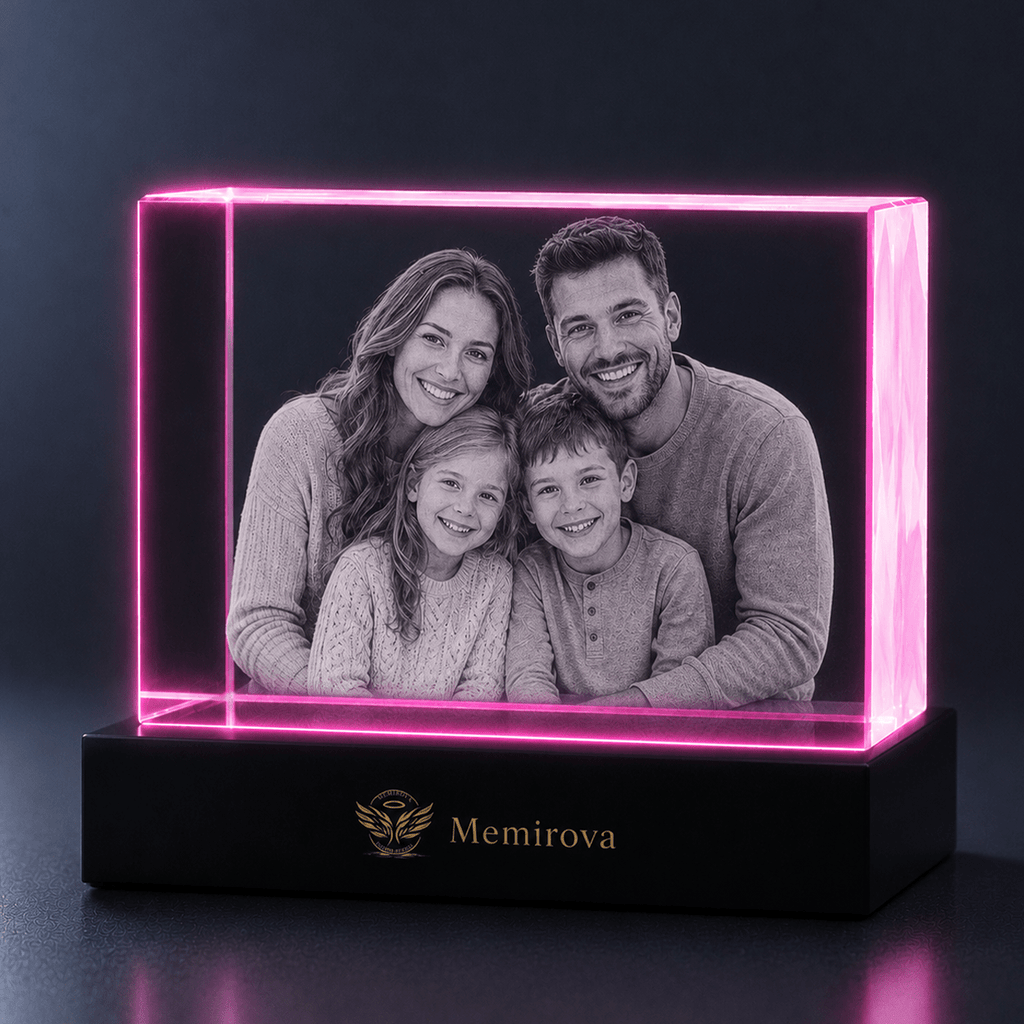 Memirova pink-lit horizontal personalized family crystal keepsake